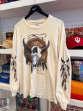 Vintage Easyriders Biker Suncatcher Feathers Cow Skull Long Sleeve T-Shirt Sz L
