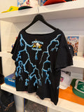 Vintage American Thunder Native American Wolf Headdress Lighting Bolts T Shirt Sz L Front and Back Graphics