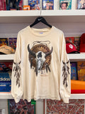 Vintage Easyriders Biker Suncatcher Feathers Cow Skull Long Sleeve T-Shirt Sz L