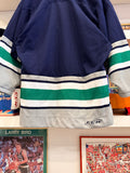NWT Vintage CCM Navy Green White Gray Hockey Jersey Sz S Made in Canada