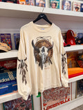 Vintage Easyriders Biker Suncatcher Feathers Cow Skull Long Sleeve T-Shirt Sz L