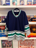 NWT Vintage CCM Navy Green White Gray Hockey Jersey Sz S Made in Canada