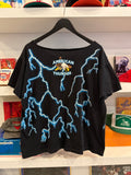 Vintage American Thunder Native American Wolf Headdress Lighting Bolts T Shirt Sz L Front and Back Graphics
