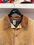 Vintage Carhartt Tan Workwear Duck Canvas Blanket Lined Chore Jacket Coat with Corduroy Collar Sz XL
