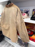 Vintage Carhartt Tan Workwear Duck Canvas Blanket Lined Chore Jacket Coat with Corduroy Collar Sz XL