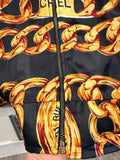 Vintage Gold Chain Scarf Print Chanel Style Bomber Jacket Sz XL