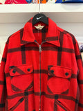 Vintage 1950s Foremost for the Sportsman Penney Red and Black Plaid Wool Zip Up Jacket Sz L