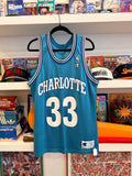 Vintage Alonzo Mourning #33 Charlotte Hornets Champion Jersey Sz 40/ M Made in USA