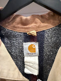 Vintage Carhartt Tan Workwear Duck Canvas Blanket Lined Chore Jacket Coat with Corduroy Collar Sz L