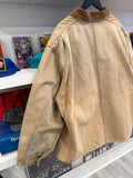 Vintage Carhartt Tan Workwear Duck Canvas Blanket Lined Chore Jacket Coat with Corduroy Collar Sz XL