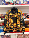 Vintage Gold Chain Scarf Print Chanel Style Bomber Jacket Sz XL