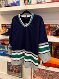 NWT Vintage CCM Navy Green White Gray Hockey Jersey Sz S Made in Canada
