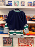 NWT Vintage CCM Navy Green White Gray Hockey Jersey Sz S Made in Canada