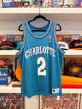 Vintage Larry Johnson #2 Charlotte Hornets Champion Jersey Sz 44/L Made in USA