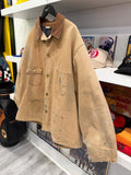 Vintage Carhartt Tan Workwear Duck Canvas Blanket Lined Chore Jacket Coat with Corduroy Collar Sz XL
