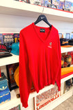 Vintage University of Louisville Cardinals Embroidered Red V-Neck Sweater Sz L Made in USA
