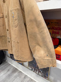 Vintage Carhartt Tan Workwear Duck Canvas Blanket Lined Chore Jacket Coat with Corduroy Collar Sz XL
