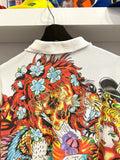 Vintage Y2K Ed Hardy Christian Audigier Skull Front & Back Graphics Long Sleeve Polo Shirt Sz L