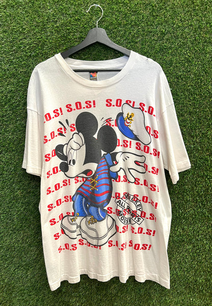 Vintage Mickey Mouse All Ports Sailor S.O.S. All Over Graphics T-Shirt Sz XL