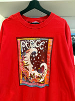 Vintage 90s Peace Moon Laurel Burch Red Long Sleeve T-Shirt Sz XL