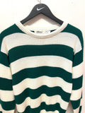 Vintage Green & Off White Striped Sweater Sz M