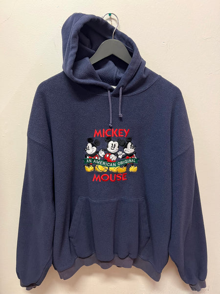Vintage The Disney Store Mickey Mouse An American Tradition Navy Fleece Hoodie Sz L