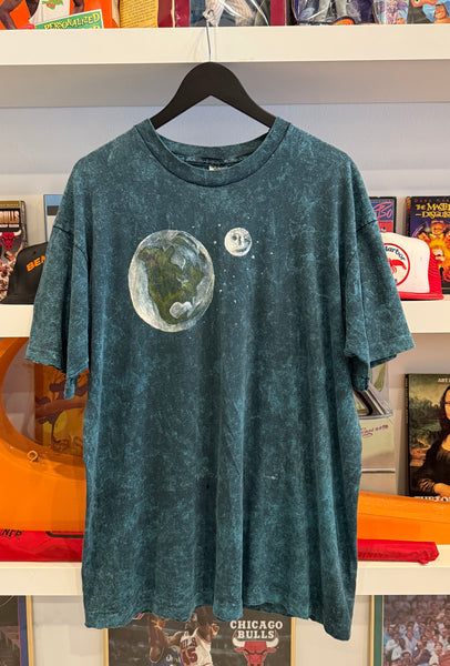 Vintage Earth Moon Stars Bleach Dyed T-Shirt Sz XL
