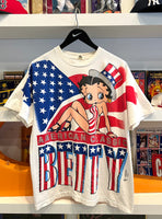Vintage 1995 Betty Boop American Classic Flag Freeze Screen Stars T-Shirt Sz L