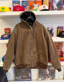 Vintage Carhartt Chestnut Brown Duck Canvas Jacket Quilt Lined with Hood Sz XXXL