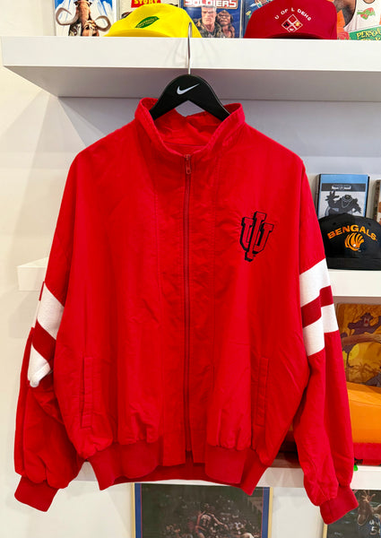 Vintage IU indiana University Lined Windbreaker Jacket with Knit Striped Trim Sz L/XL