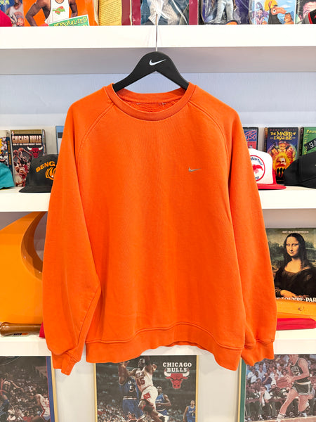 Vintage Nike Orange Sweatshirt Silver Mini Swoosh Gray Tag Sz XL