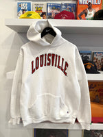 Vintage University of Louisville Russell Athletic White Hoodie Sz L Made in USA