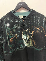 Vintage Wolf All Over Front & Back Graphics Sweatshirt Sz M/L