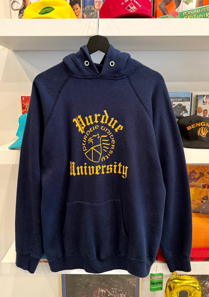 Vintage 70s Purdue University Seal Navy Blue Champion Hoodie Sz M Made in USA