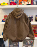 Vintage Carhartt Chestnut Brown Duck Canvas Jacket Quilt Lined with Hood Sz XXXL