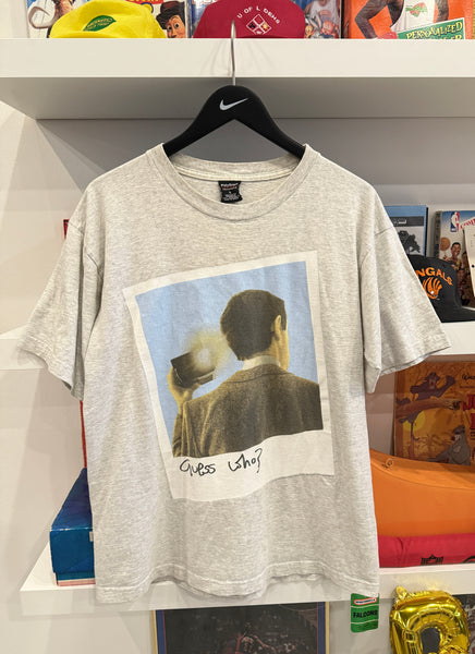 Vintage 1997 Mr Bean Guess Who? Polaroid British TV Show T-Shirt Sz M/L Front & Back Graphics