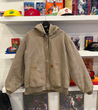 Vintage Carhartt Mushroom Duck Canvas Quilted Lined Jacket with Hood Sz XL