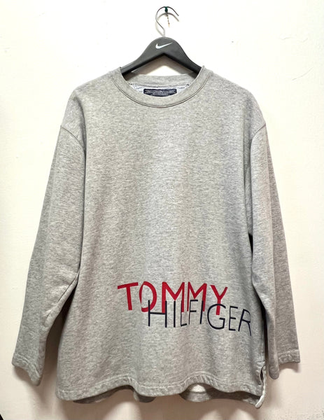 Vintage Gray Tommy Hilfiger Spelled Out Logo Sweatshirt Sz XL
