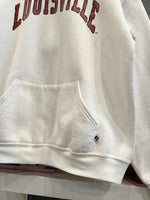 Vintage University of Louisville Russell Athletic White Hoodie Sz L Made in USA