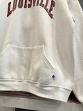 Vintage University of Louisville Russell Athletic White Hoodie Sz L Made in USA