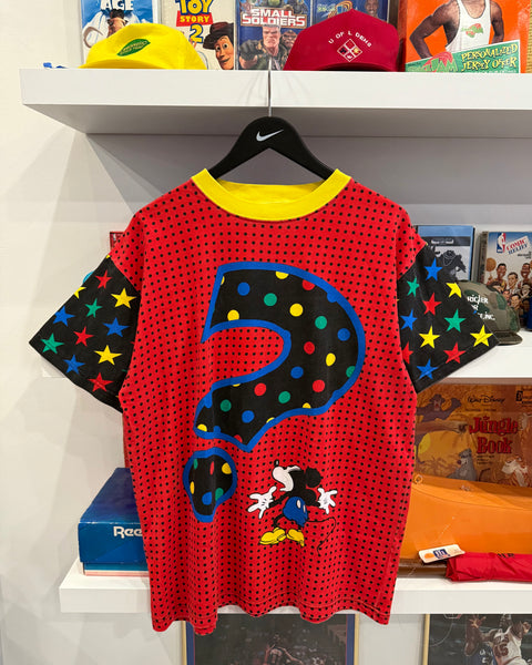 Vintage Mickey Polka Dots Question Mark T-Shirt Sz L All Over Front & Back Graphics
