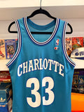 Vintage Alonzo Mourning #33 Charlotte Hornets Champion Jersey Sz 40/ M Made in USA