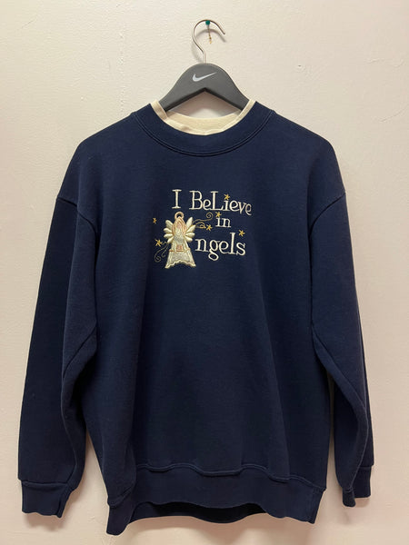 Vintage I Believe in Angels Embroidered Sweatshirt Sz L