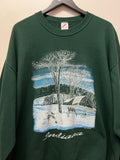 Vintage Indiana Winter Scene, Barn, Deer, Forest, Sweatshirt Sz XL