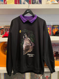 Vintage Wolf Howling at the Moon Sweatshirt Wisconsin Dells with Purple Collar Sz XL