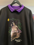 Vintage Wolf Howling at the Moon Sweatshirt Wisconsin Dells with Purple Collar Sz XL
