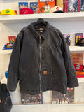 Carhartt Black Sandstone Ridge Duck Canvas Chore Jacket Coat Sz XXL Tall Sherpa Lined
