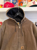 Vintage Carhartt Chestnut Brown Duck Canvas Jacket Quilt Lined with Hood Sz XXXL