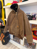 Vintage Carhartt Chestnut Brown Duck Canvas Jacket Quilt Lined with Hood Sz XXXL