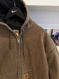 Vintage Carhartt Chestnut Brown Duck Canvas Jacket Quilt Lined with Hood Sz XXXL